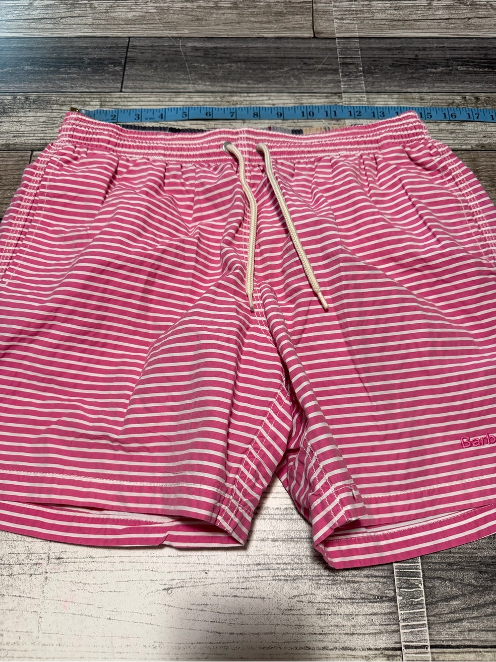 Barbour Striped Lined Swim Trunks Men’s S Pink White (Inseam 6) Drawstring - Picture 4 of 10